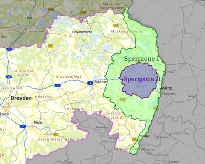 Aktuelle Restriktionszonen in Sachsen zur Afrikanischen Schweinepest mit den aktuellen aktiven Fallzahlen | Stand: 3. April 2026 | Quelle: GeoSN, dl-de/by-2-0