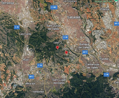 Die beiden Wildschweinkadaver lagen ca. 1 km voneinander entfernt (Quelle: MINISTERIO DE AGRICULTURA, PESCA Y ALIMENTACIÓN)